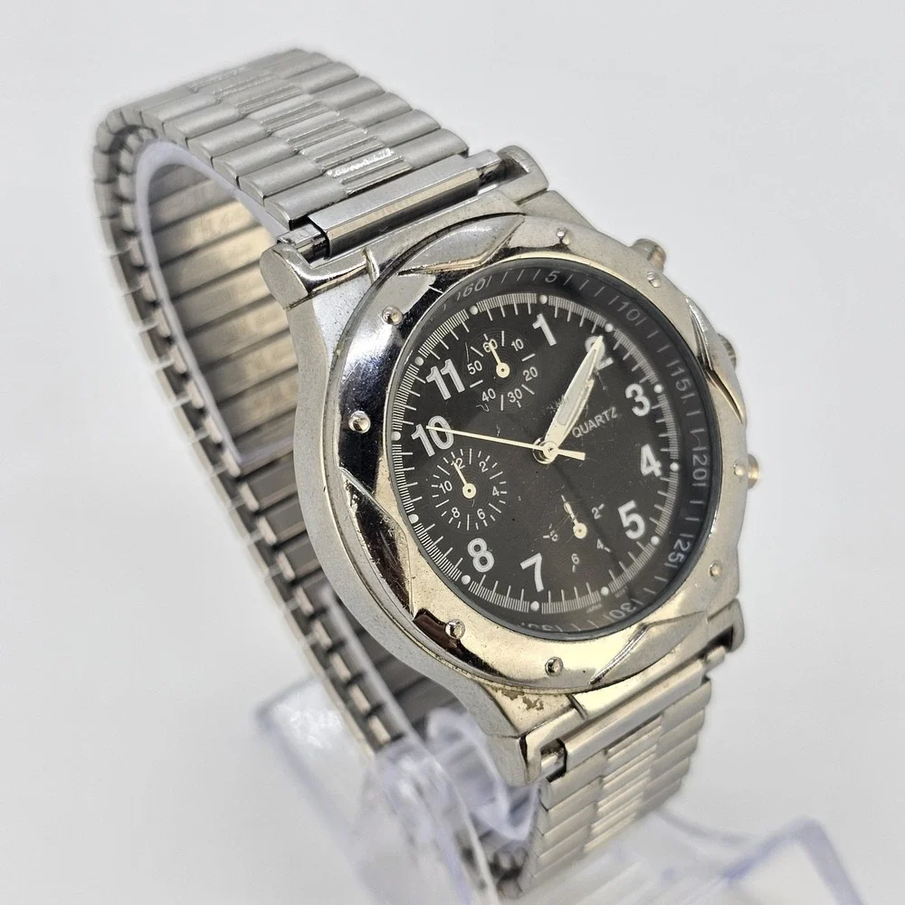 Men's Analog Watch 40MM Black Dial Grray Expandable Bracelet Band 7